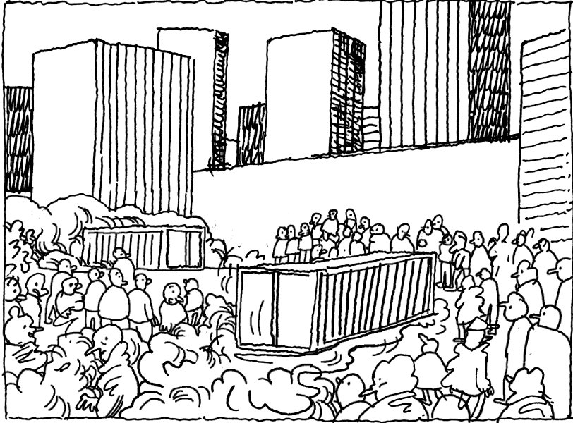 Im Stadtzentrum kommt der Container...